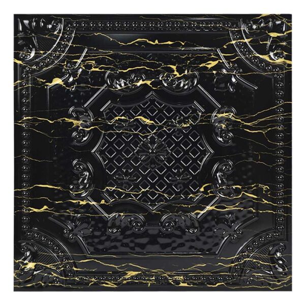 Black and Gold Baroque Embossed 3D PVC Wall and Ceiling Panel