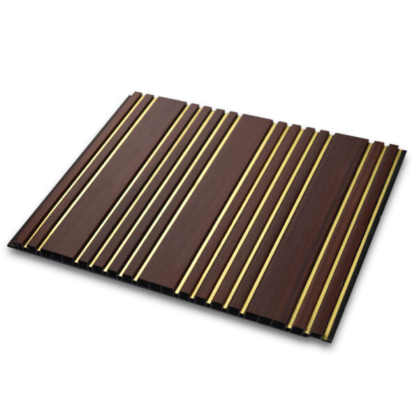 Walnut Wood Gold Strip PVC Fluted Wall and Ceiling Decorative Panel