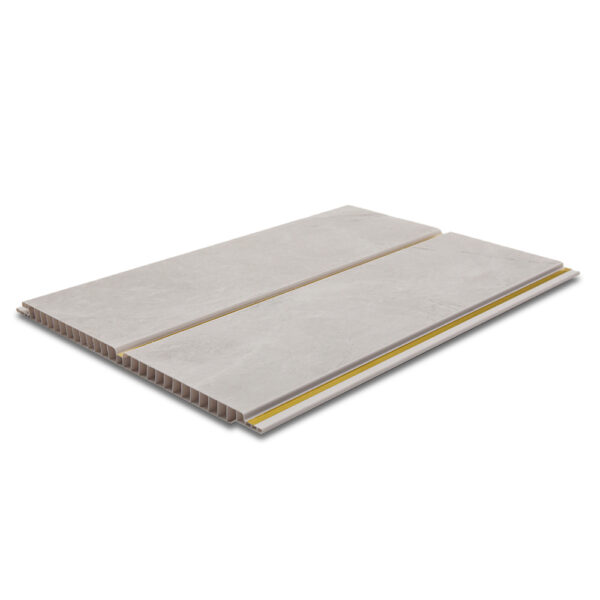 Light Grey Stone PVC Ceiling Panel with Gold Line Decorative Grooves