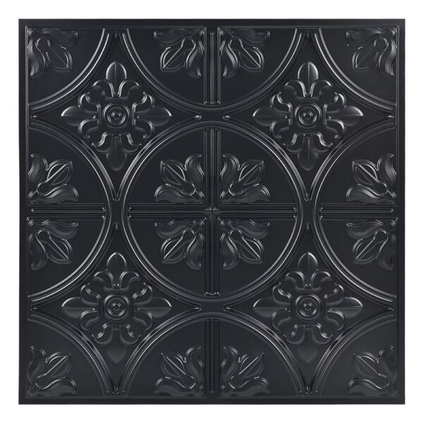 Matte Black Classic Floral Embossed 3D PVC Wall Panel