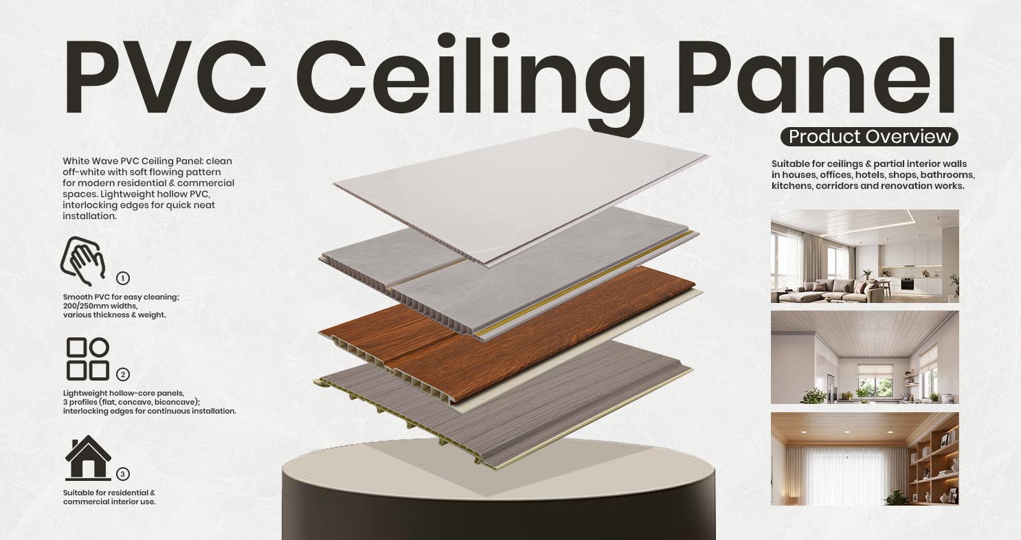 PVC ceiling panel product structure and interior applications