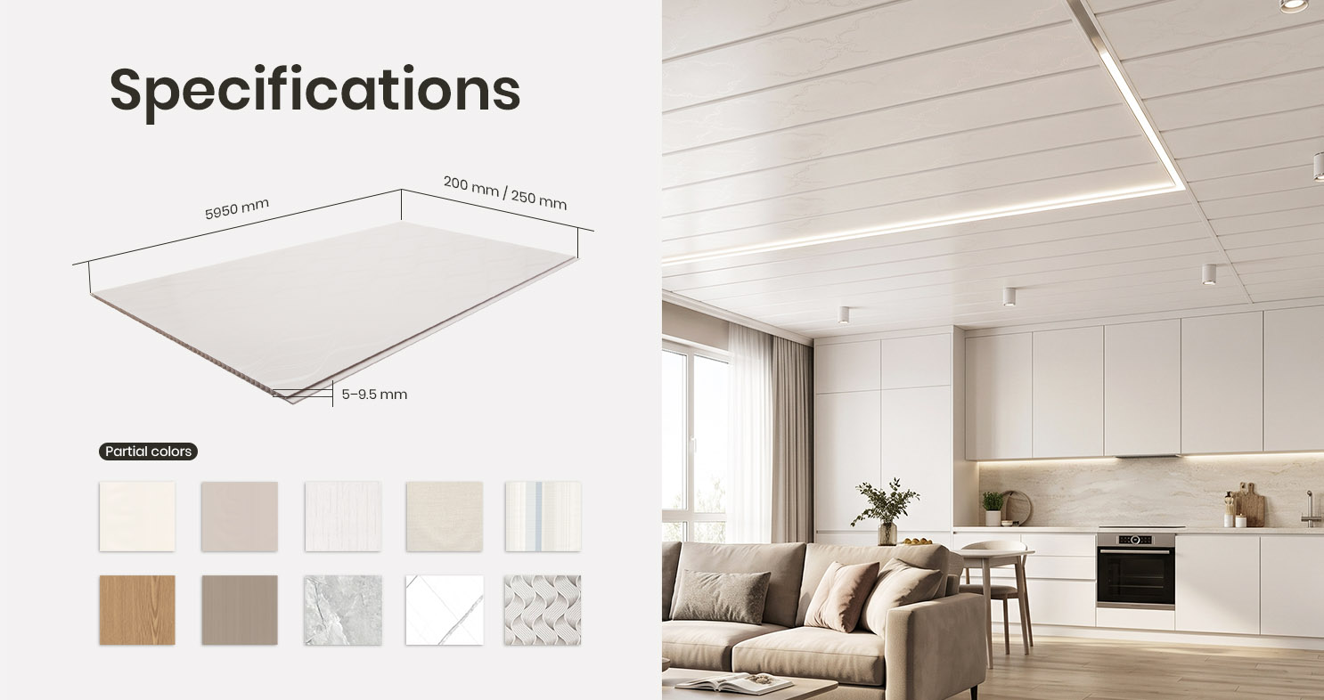 PVC ceiling panel sizes thickness options and available colors