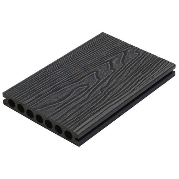 Charcoal black 3D embossed WPC decking board with hollow composite profile