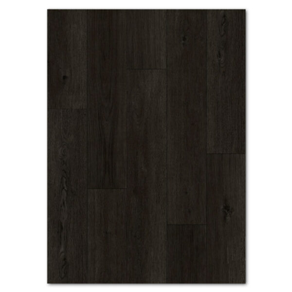 Charcoal black oak waterproof SPC vinyl plank flooring with dark wood grain