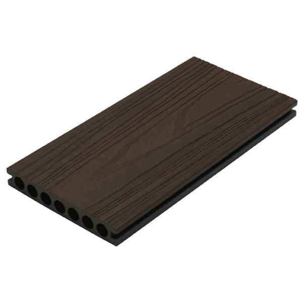 Dark walnut 3D embossed WPC decking board with hollow co-extrusion profile