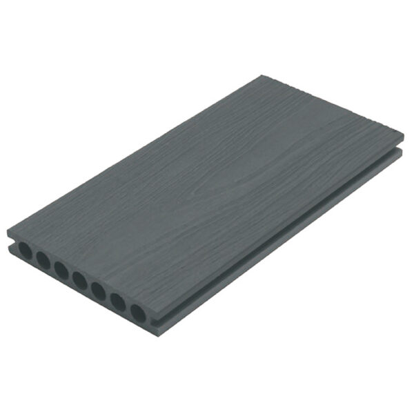 Gray WPC Outdoor Decking Boards with wood grain surface and round hollow profile