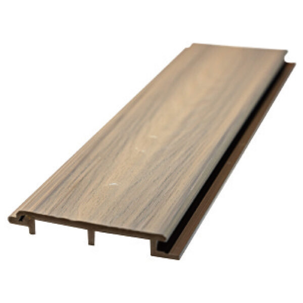 Light ash flat wood-grain WPC exterior wall cladding panel with interlocking profile