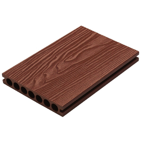 Redwood color 3D embossed WPC decking board with hollow co-extrusion profile