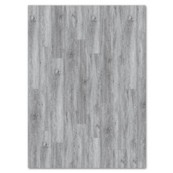 Silver gray oak waterproof SPC vinyl plank flooring with natural knots and light wood grain