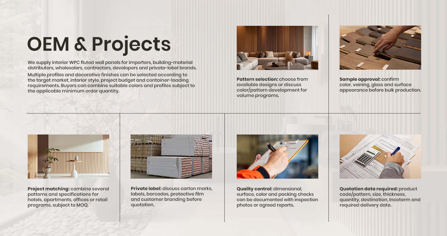OEM WPC wall panel factory supply for wholesalers, distributors and commercial interior projects